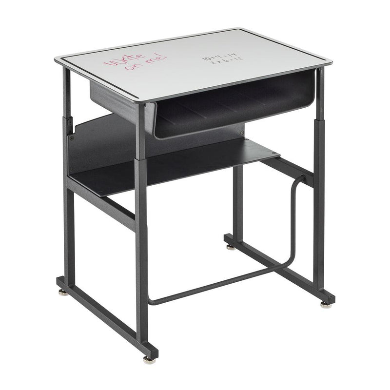 AlphaBetter® Adjustable-Height Stand-Up Desk, 28 x 20" Premium or Dry Erase Top, Book Box and Swinging Footrest Bar - DryErase