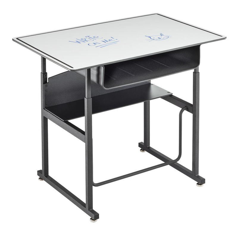 AlphaBetter® Adjustable-Height Stand-Up Desk, 36 x 24" Premium or Dry Erase Top, Book Box and Swinging Footrest Bar - DryErase