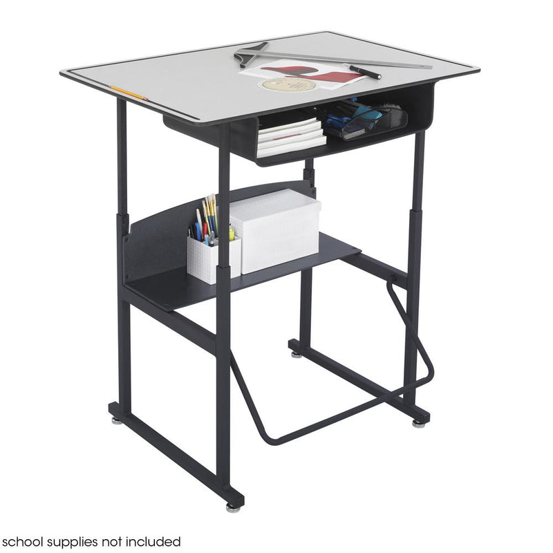 AlphaBetter® Adjustable-Height Stand-Up Desk, 36 x 24  Premium or Dry Erase Top, Book Box and Swinging Footrest Bar - Gray