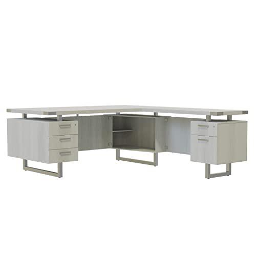 Mirella™ L-Shaped Configuration Desk, BBB/BF White Ash