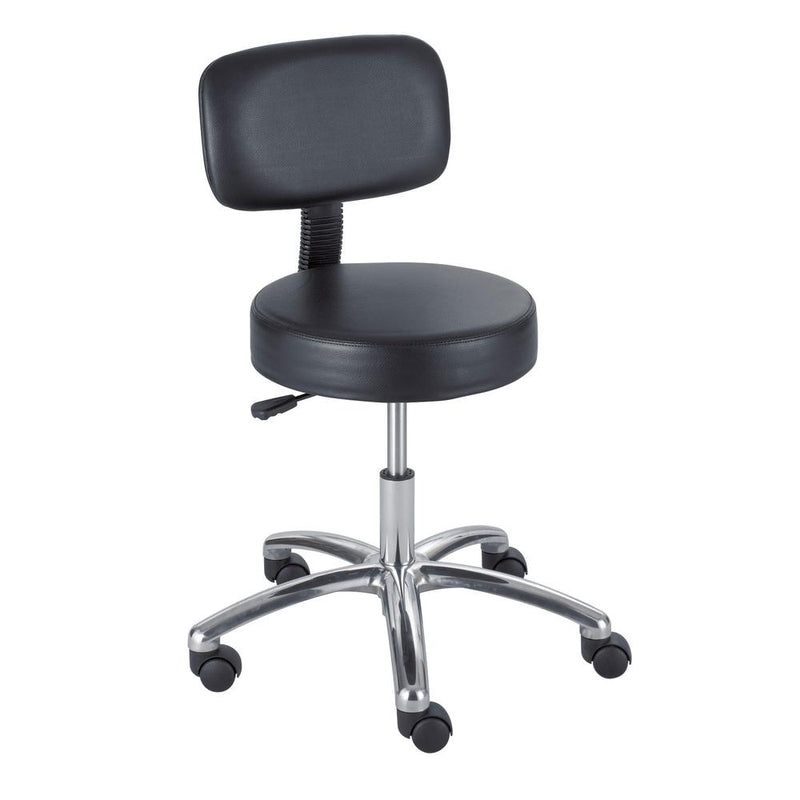 Safco 3430BL Pneumatic Lab Stool With Back - Vinyl Black Seat - Steel Black Frame - 5-star Base - 23" Width x 23" Depth x 35.5" Height