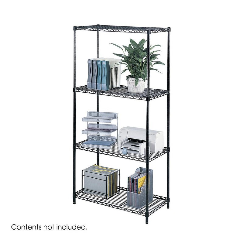 Safco Industrial Wire Shelving - 36" x 18" x 72" - 4 x Shelf(ves) - Rust Proof, Leveling Glide, Adjustable Leveler, Adjustable Feet, Dust Proof - Black - Powder Coated - Steel, Plastic - Assembly Requ