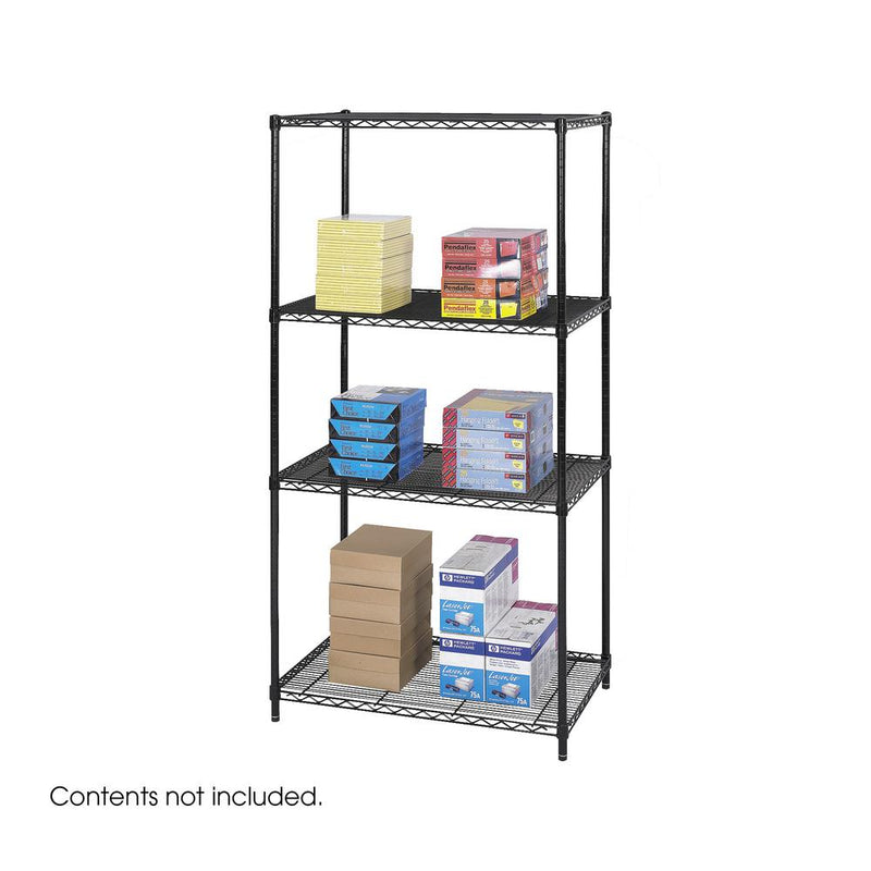 Safco Industrial Wire Shelving - 36" x 24" - 4 x Shelf(ves) - 2500 lb Load Capacity - Leveling Glide, Dust Proof, Adjustable Shelf, Durable - Black - Powder Coated - Steel - Assembly Required