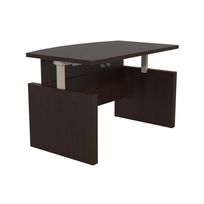 Aberdeen® Height-Adjustable Desk, Bow Front with Base, 72" W - Mocha