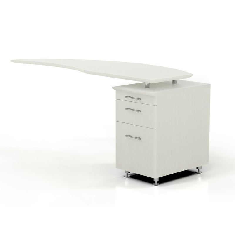 Curved Desk Return With Pencil-Box-File Pedestal (Right), Textured Sea Salt