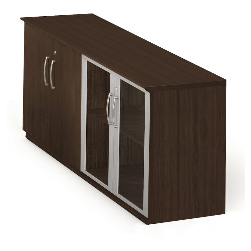 Low Wall Cabinet with Doors (Wood/Glass Door Combination), Mocha