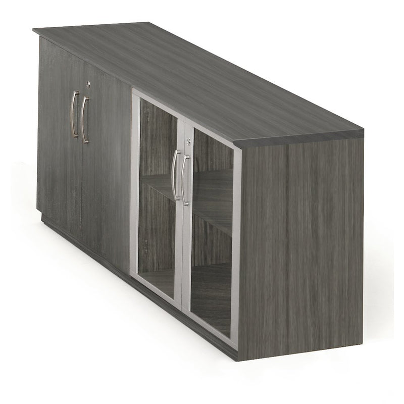 Low Wall Cabinet with Doors (Wood/Glass Door Combination), Gray Steel