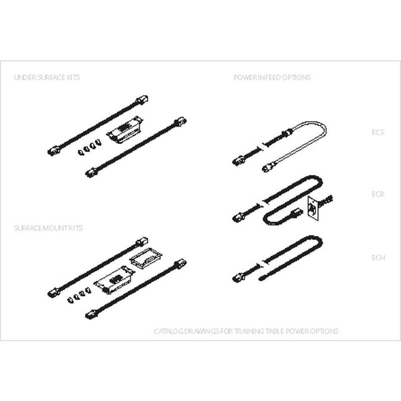 Surface Mount Kits (48" Table Kit - Black Black Flush Grommet, base with 2 power receptacles, 2 interconnecting cables, 4 cable clamps)