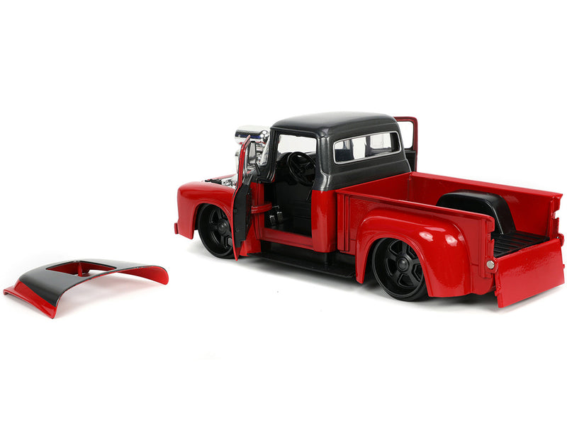 1956 Ford F-100 Pickup Truck Red and Dark Gray Metallic with Extra Wheels Just Trucks Series 1/24 Diecast Model Car by Jada