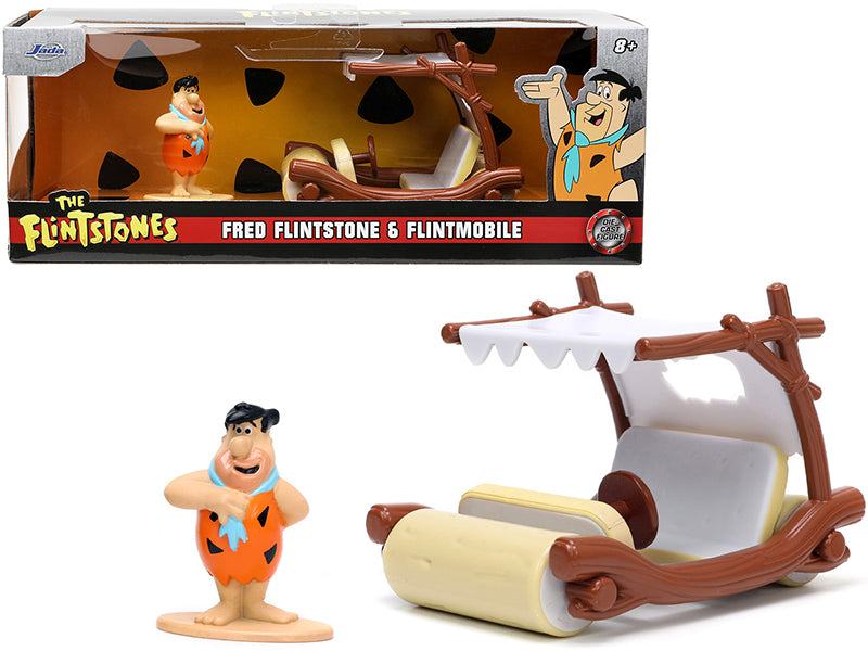 Flintmobile with Fred Flintstone Diecast Figurine "The Flintstones" "Hollywood Rides" Series 1/32 Diecast Model Car by Jada