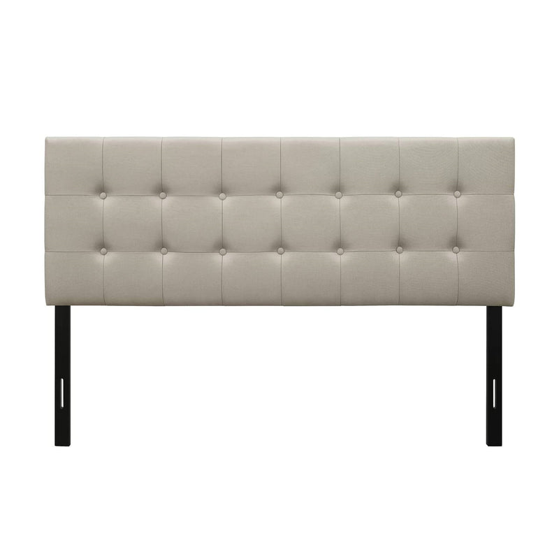 Twin Button-Tufted Headboard in Light Grey Taupe Beige Upholstered Fabric