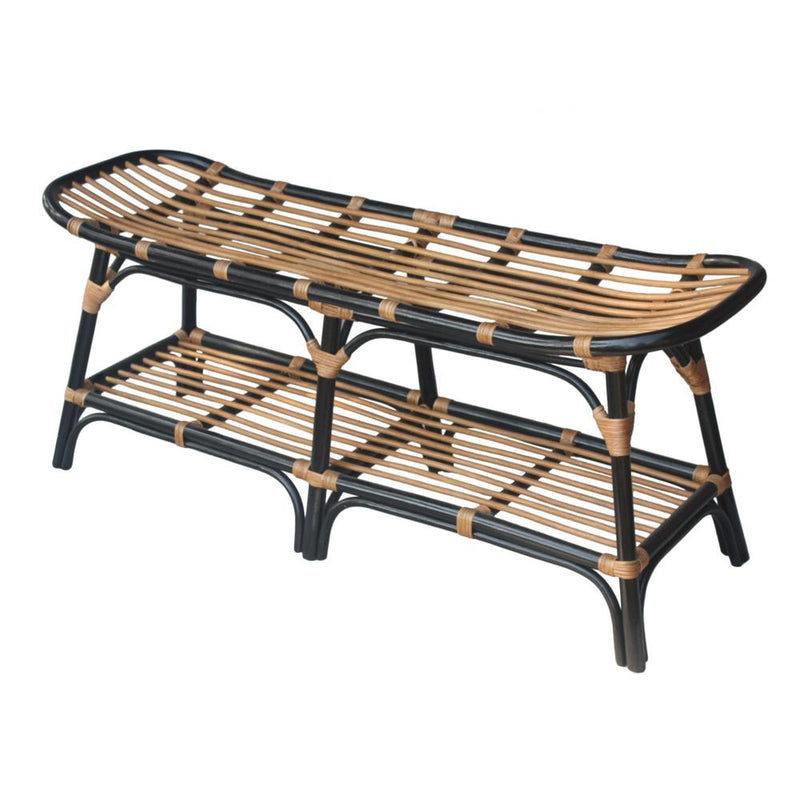 Damara Rattan Bench w/ Shelf