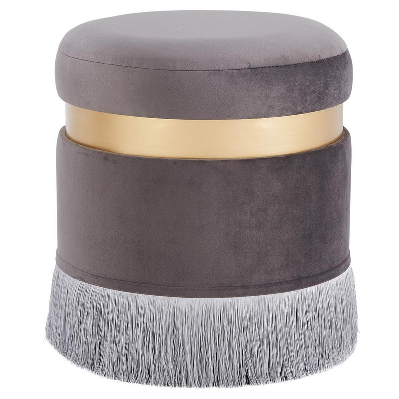 Suri Velvet Fabric Fringe Round Storage Ottoman