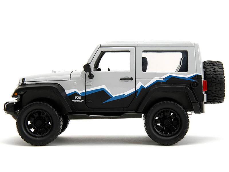 2007 Jeep Wrangler Gray and Black with Blue and White Stripes with Extra Wheels "Just Trucks" Series 1/24 Diecast Model Car by Jada