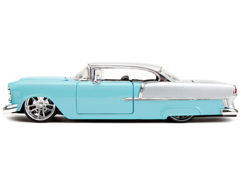 1955 Chevrolet Bel Air Light Blue and Silver Metallic Bad Guys Bigtime Muscle Series 1/24 Diecast Model Car by Jada