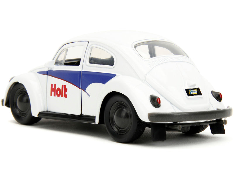 1959 Volkswagen Beetle Holt White with Blue Graphics and Boxing Gloves Accessory Punch Buggy Series 1/32 Diecast Model Car by Jada