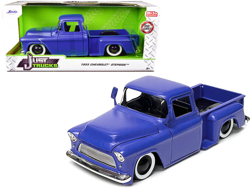 1955 Chevrolet Stepside Pickup Truck Matt Blue Just Trucks Series 1/24 Diecast Model Car by Jada