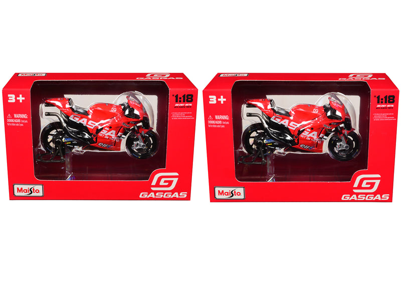 KTM RC16 #37 Augusto Fernandez and #44 Pol Espargaro "GasGas Factory Racing Tech3" "MotoGP World Championship" (2023) Set of 2 Motorcycles 1/18 Diecast Models by Maisto