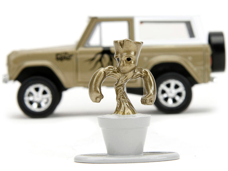 1973 Ford Bronco Gold Metallic with White Top and Groot Diecast Figure "Guardians of the Galaxy" "Marvel" Series 1/32 Diecast Model Car by Jada