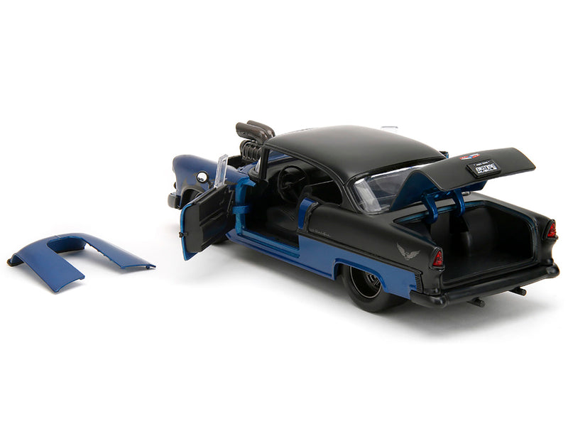 1955 Chevrolet Bel Air Blue Metallic and Black with Black Flames Bigtime Muscle Series 1/24 Diecast Model Car by Jada