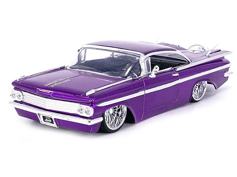 1959 Chevrolet Impala Lowrider Candy Purple with DUB Wire Wheels Street Low Series 1/24 Diecast Model Car by Jada