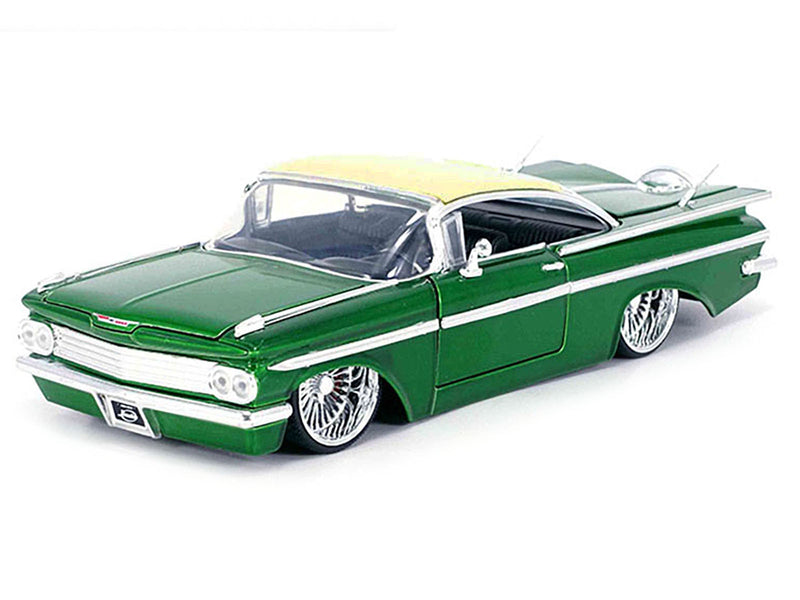 1959 Chevrolet Impala Lowrider Green Metallic with Cream Top and DUB Wire Wheels Street Low Series 1/24 Diecast Model Car by Jada