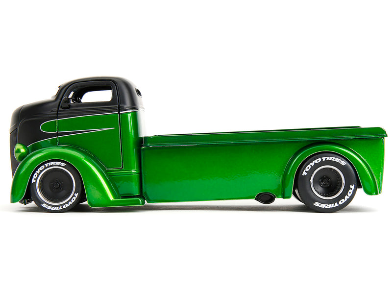 1947 Ford COE Flatbed Truck Green Metallic and Matt Black Toyo Tires with Extra Wheels Just Trucks Series 1/24 Diecast Model Car by Jada