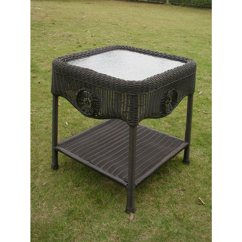 Wicker Glass Top Side Table