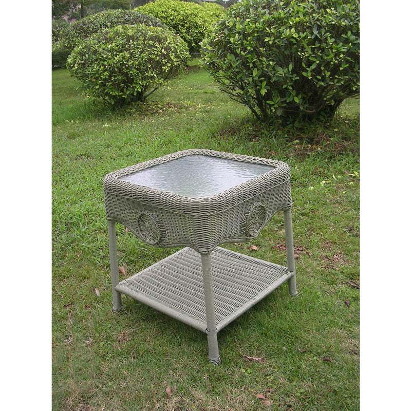 Wicker Glass Top Side Table