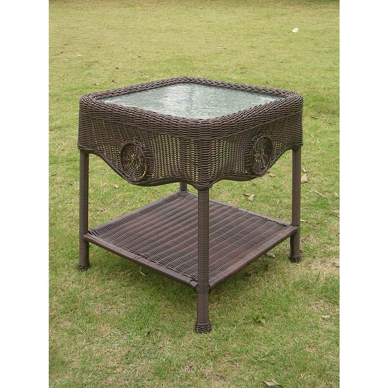 Wicker Glass Top Side Table