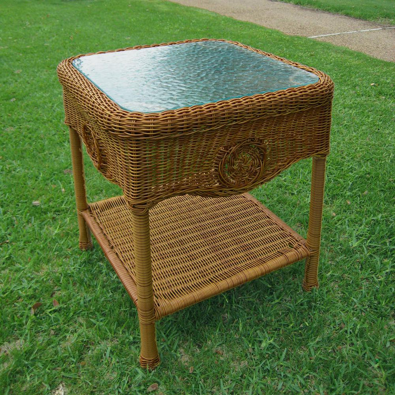 Wicker Glass Top Side Table