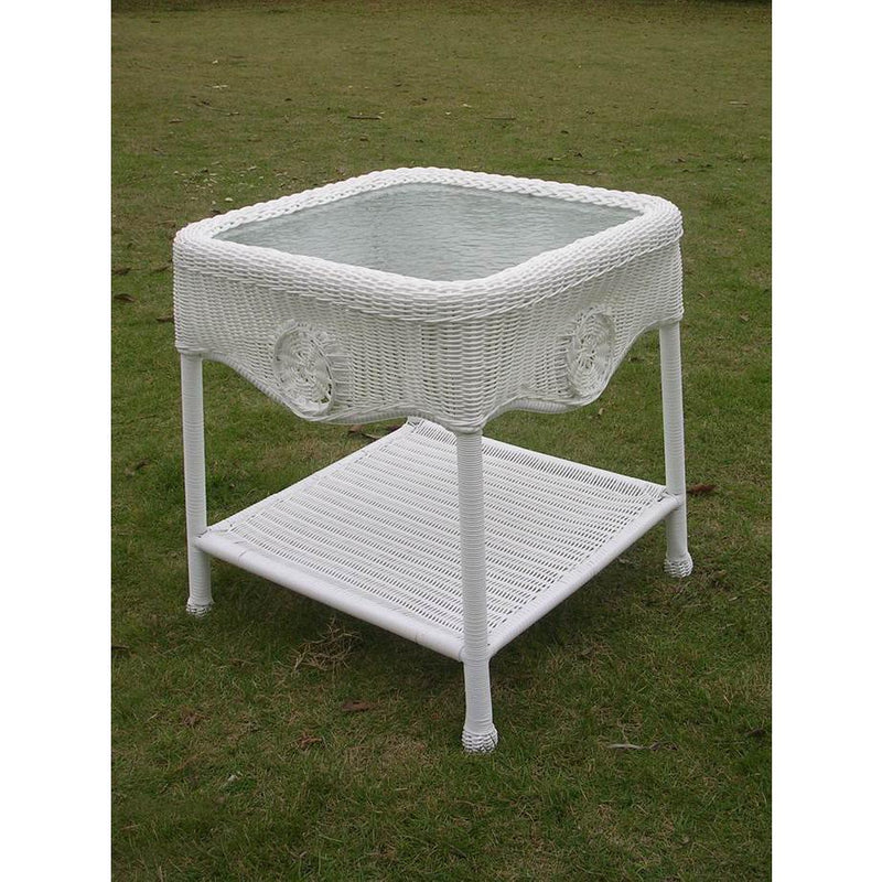 Wicker Glass Top Side Table