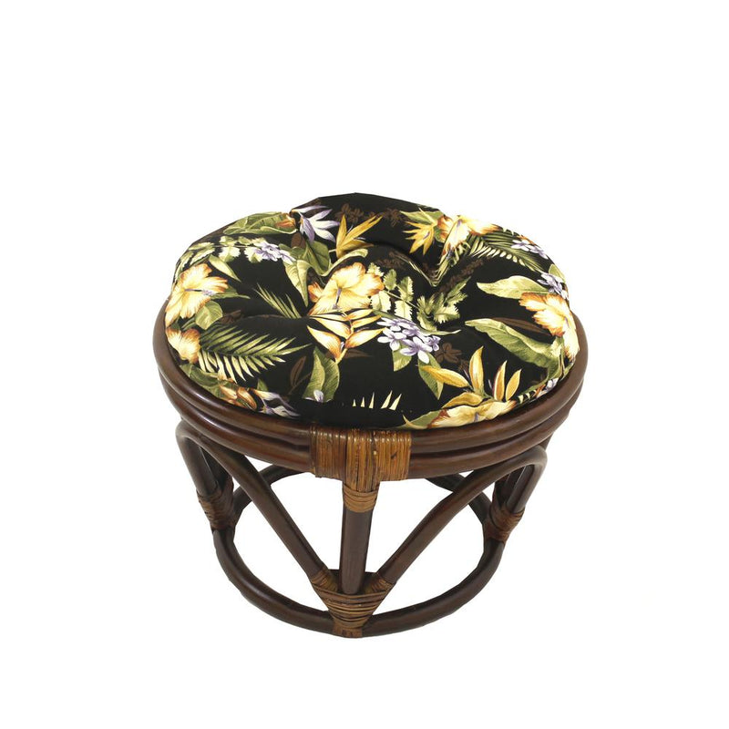 Rattan Ottoman with Outdoor Fabric Cushion