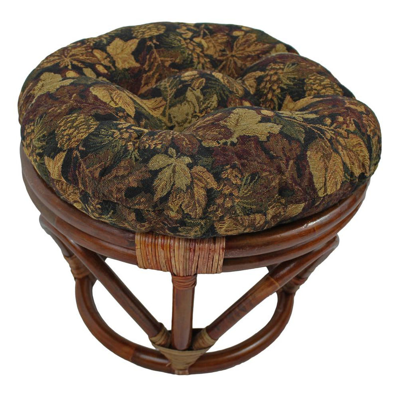 Rattan Footsool with Tapestry Cushion