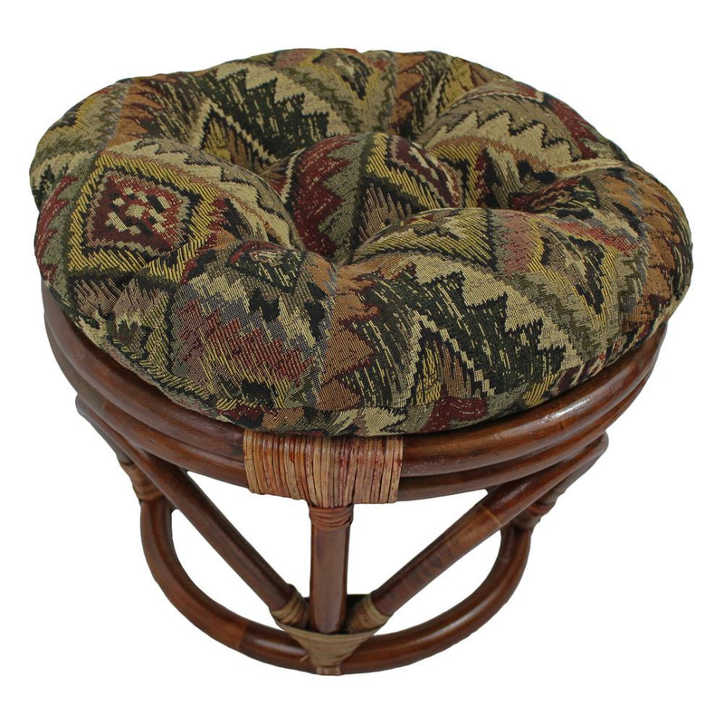 Rattan Footsool with Tapestry Cushion