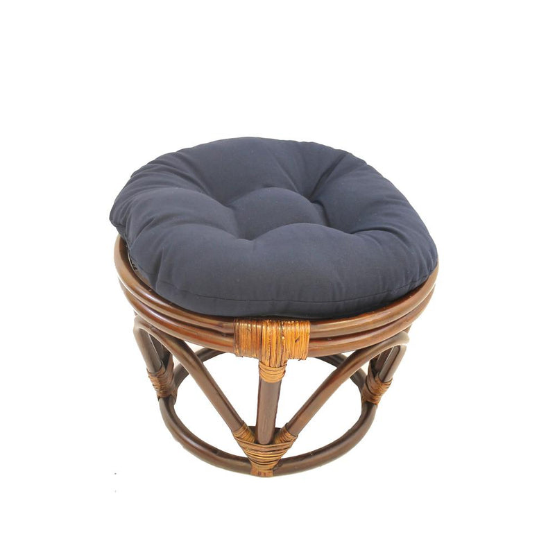 Rattan Footstool with Twill Cushion