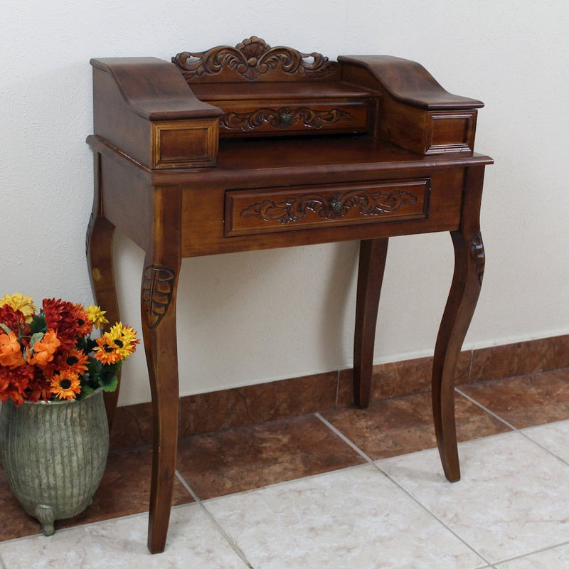 Carved Wood Two Drawer Telephone Table