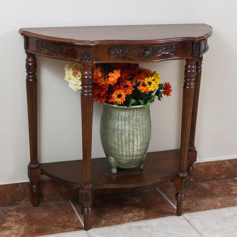 Carved Wood One Drawer Console Table