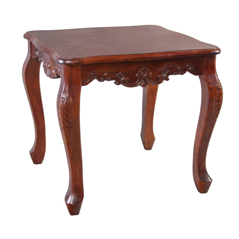 Carved Wood Square End Table