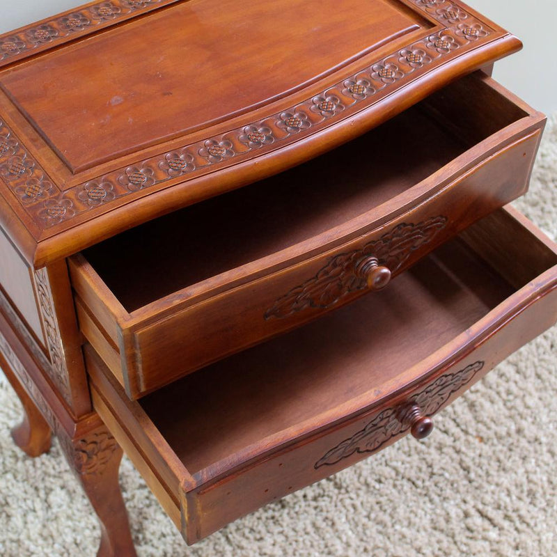 Carved Wood Two Drawer Table