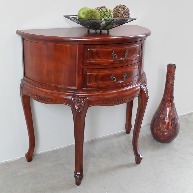 Half Moon Wood Wall Table with Two Drawers