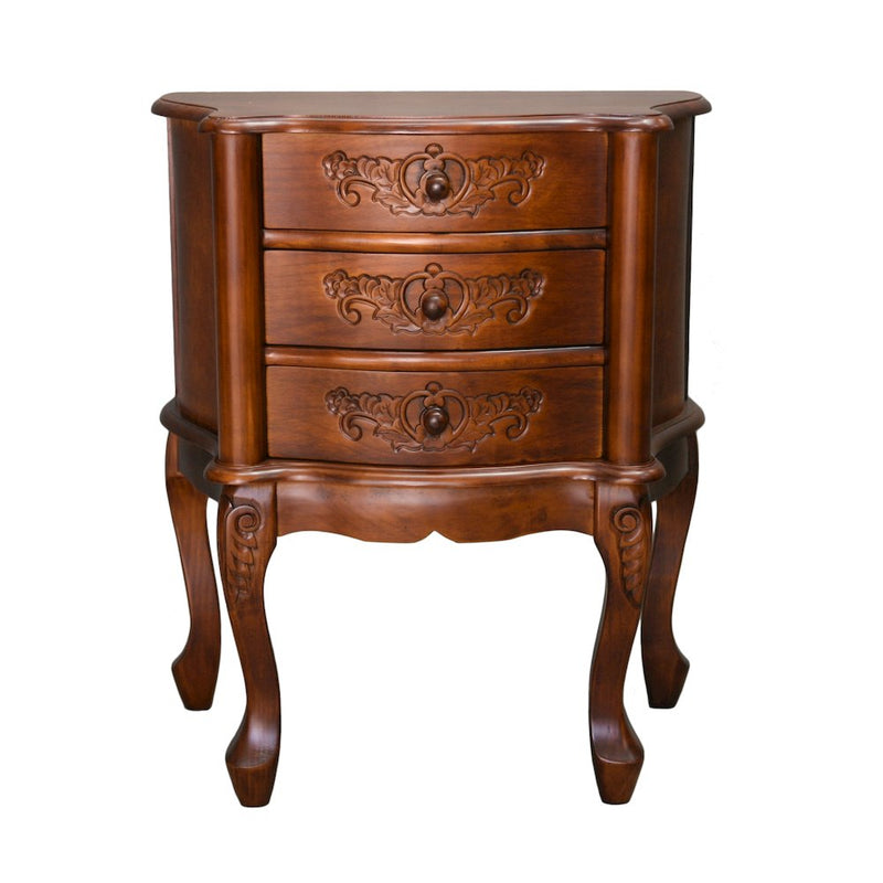 Carved Wood Three Drawer Scalloped Night Stand