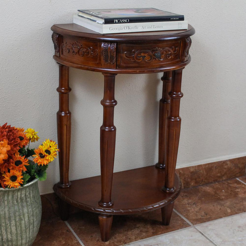 Carved Small 1/2 Moon 2-Tier Wall Table