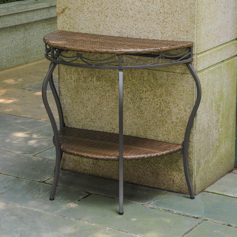 Valencia Resin Wicker/Steel Two Tier Half Moon Wall Table