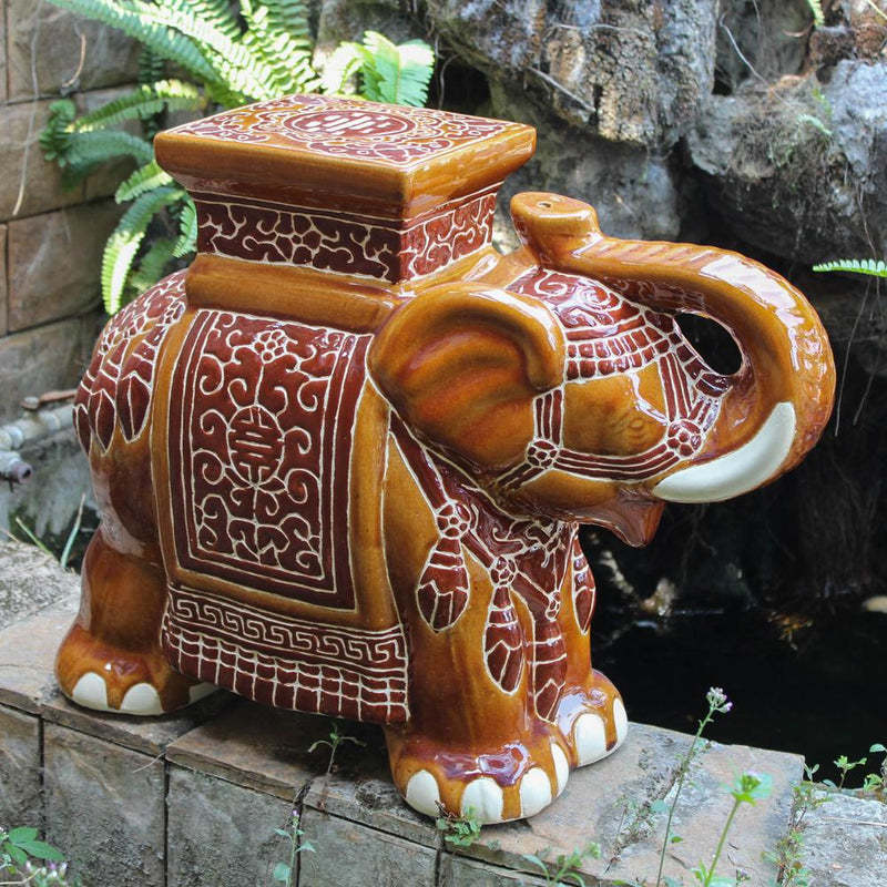 Large Porcelain Elephant Stool-Brown