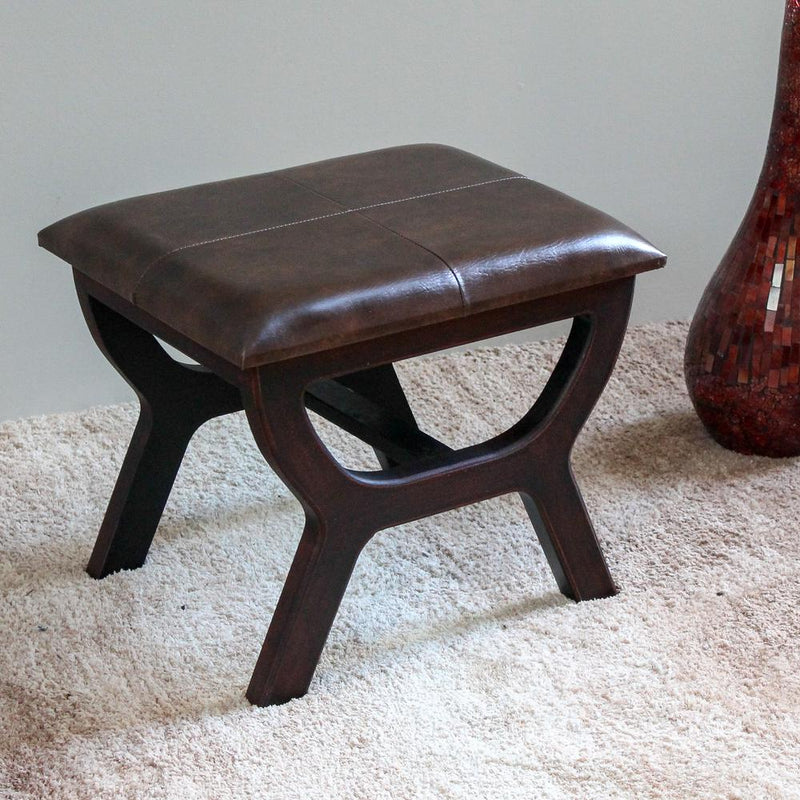 Faux Leather Rectangular Wood Stool