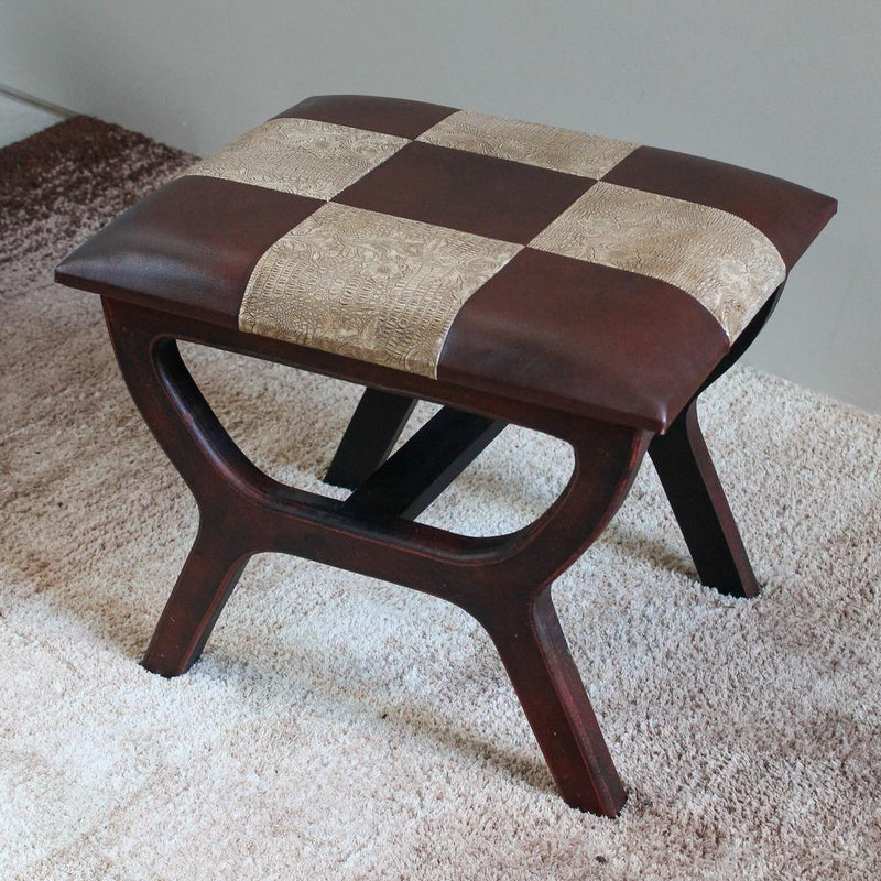 Faux Leather Rectangular Wood Stool