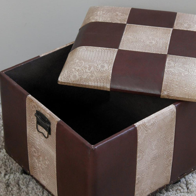 Square Faux Leather Ottoman w/Lid