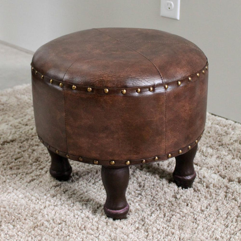 Medium Round Faux Leather Stool