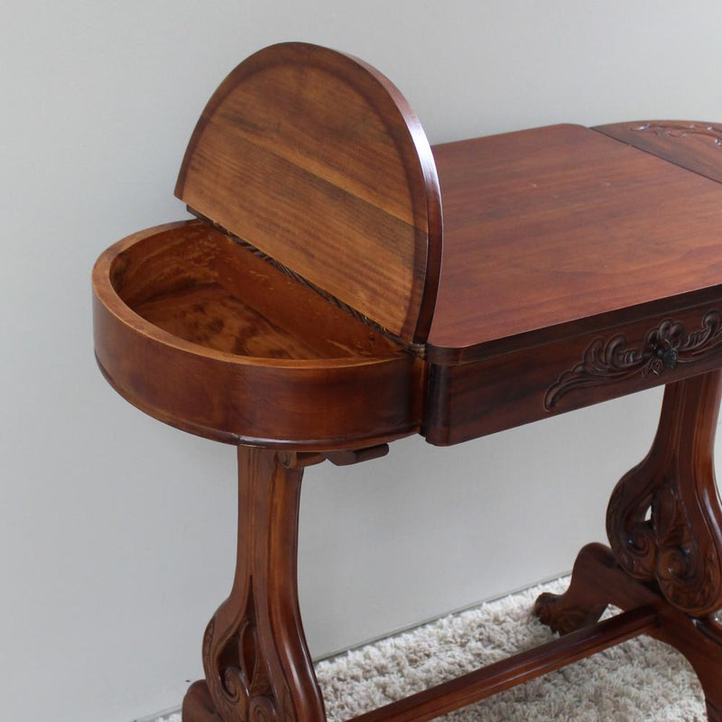 Windsor Carved Wood Writing Table with Flip-up Drawers